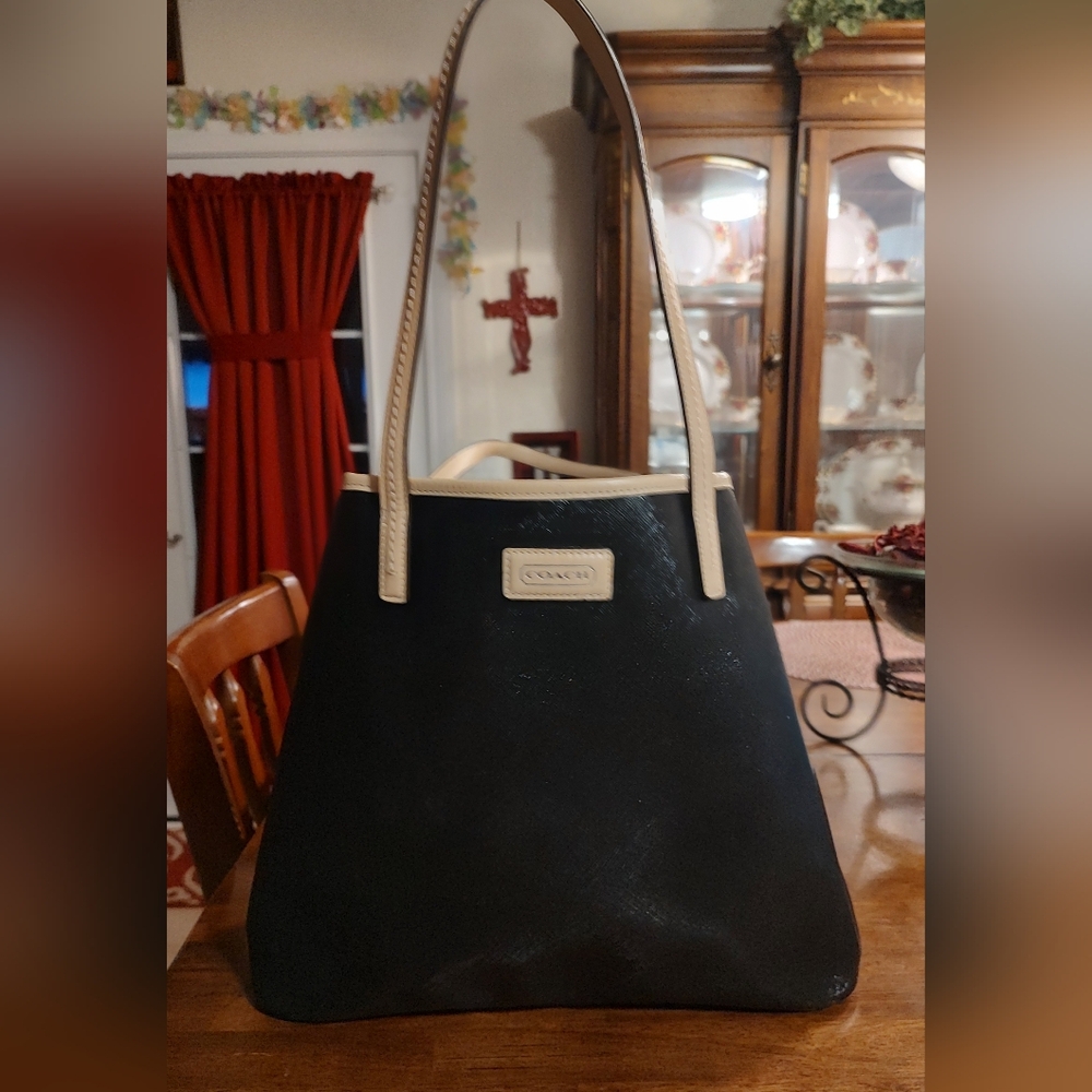 Coach Black City Tote with Tan Trim and Handles - Picture 12 of 12